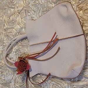 Mellow World Cream Pebbled Faux Leather Bag w/Floral Charm